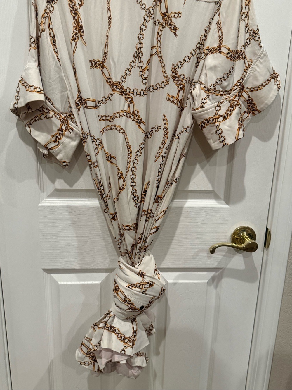 Maeve Anthropologie White Gold Chain Print Maxi Shirt Dress 2X Old Money Boho - Picture 11 of 17
